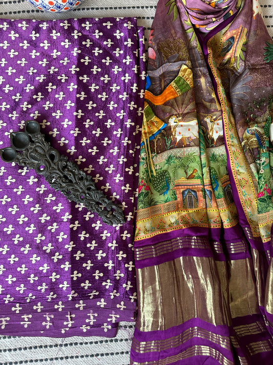 PURPLE MASHRU  SILK KURTA WITH PATOLA PRINT MODAL SILK DUPATTAS