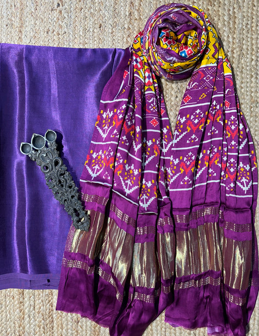 PURPLE MASHRU SILK KURTA WITH PATOLA PRINT MODAL SILK DUPATTAS