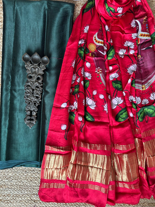 GREEN SOLID MASHRU SILK KURTA WITH PATOLA PRINTED MODAL SILK DUPATTAS  PS-20