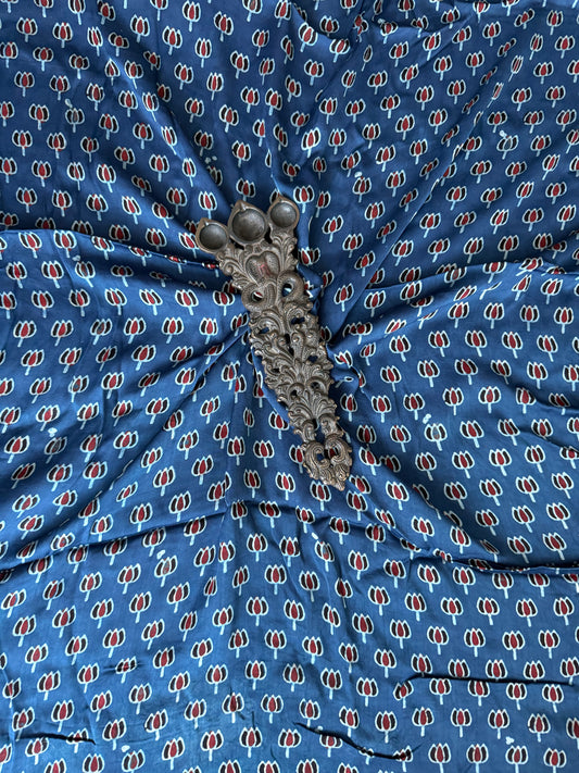 Pigeon Blue printed modal ajrakh silk un stitched blouse piece