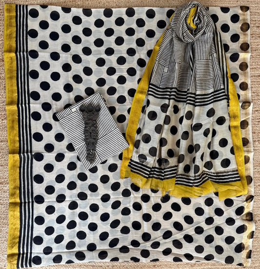 Beige & Black Maheshwari sico handblock suit