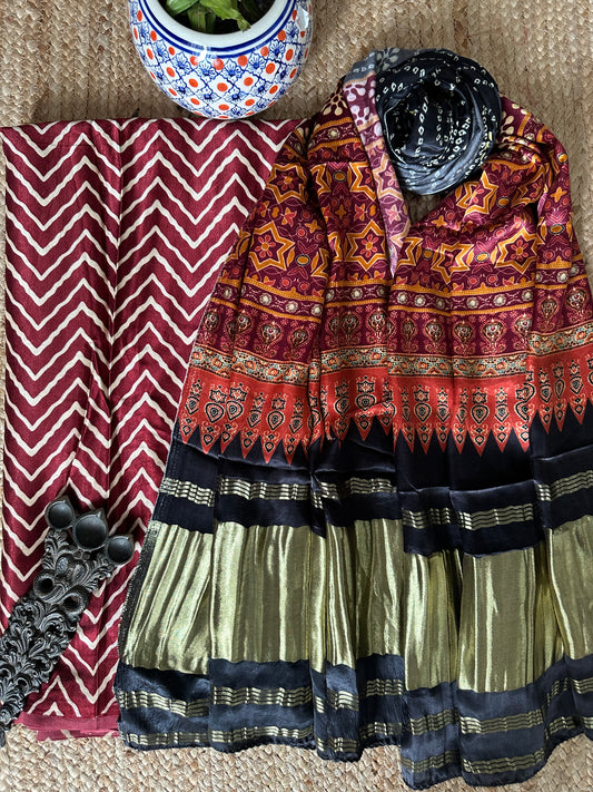 MAROON CHEVRON MASHRU SILK KURTA WITH PATOLA HANDCRAFTED MODAL SILK DUPATTA PS-72