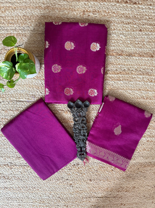 Orchid Purple chanderi handloom  banarsi booti three piece suit