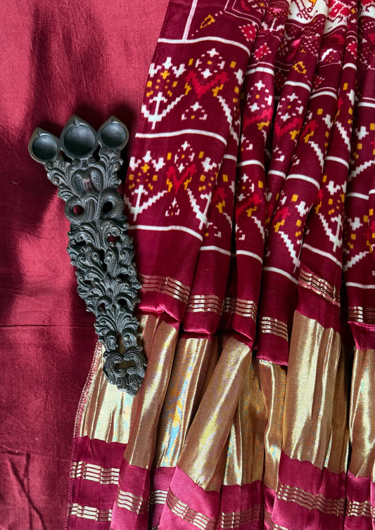 Maroon solid  mashru silk kurta with patola handcrafted modal silk dupatta
