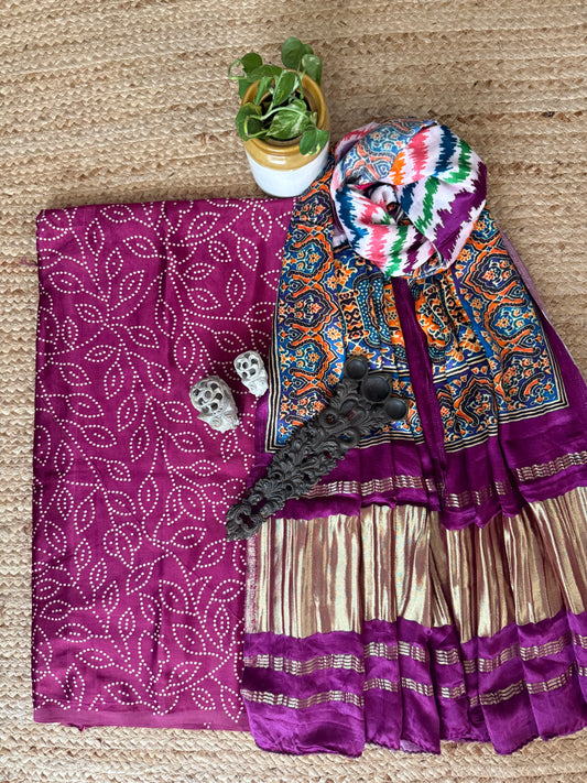 PURPLE JAAL  MASHRU SILK KURTA WITH  PATOLA PICHWAI HANDCRAFTED MODALSILK DUPATTA