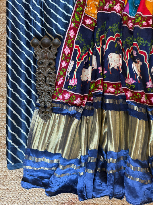 BLUE LEHERIYA MASHRU SILK KURTA WITH PATOLA HANDCRAFTED MODAL SILK DUPATTA