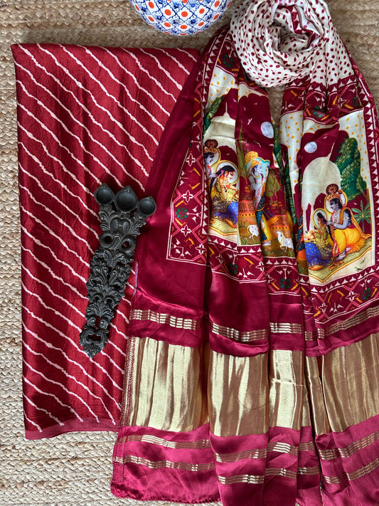 MAROON MASHRU  SILK KURTA WITH PATOLA HANDCRAFTED MODAL SILK DUPATTA PS- 106