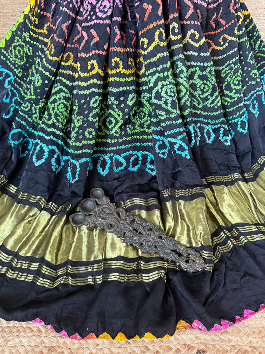 Multi rai bandhani gajji silk Handcrafted Gharchola dupatta