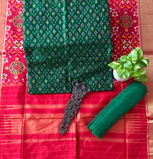 Bottle Green raw silk ikkat hanwoven kurta with ikkat patola pure  silk handwoven dupatta