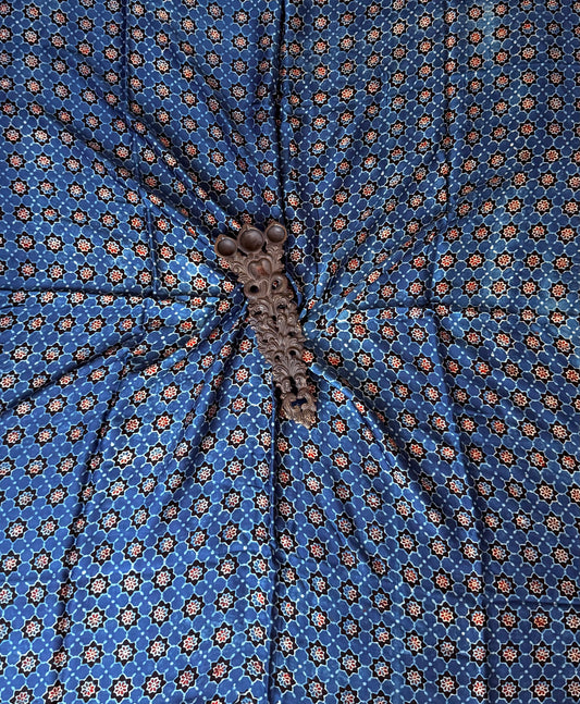 Pacific Blue printed modal ajrakh silk un stitched blouse piece