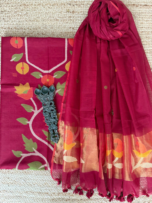 Claret Maroon handwoven jamdani pure cotton silk kurta set mjk-
