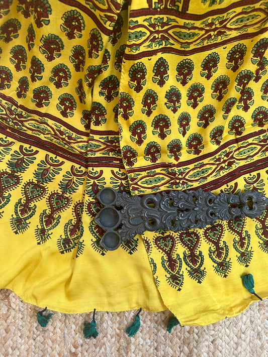 YELLOW MODAL AJRAKH HANDCRAFTED   STOLE