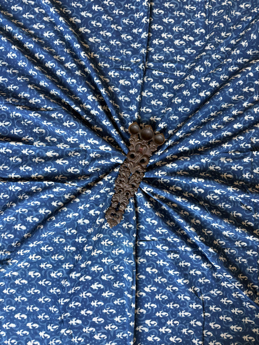 NAVY BLUE AJRAKH COTTON HANDBLOCK KURTA FABRIC