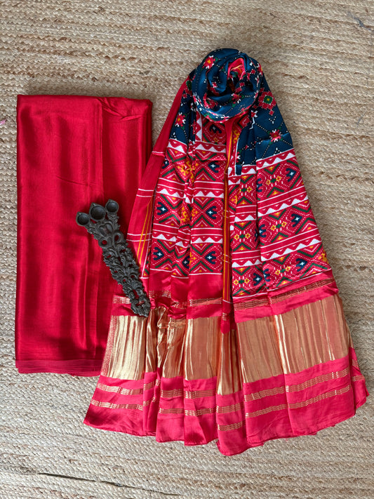 Red Solid mashru silk kurta with patola handcrafted modal silk dupatta ps-84