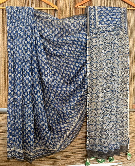 BLUE KOTA DORIA HANDBLOCK SARI