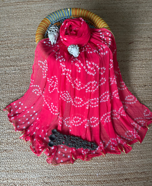 PUNCH PINK CHIFFON LEHERIYA DUPATTA