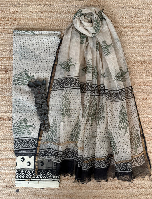 Sage Green turquoise kota handblock suit set