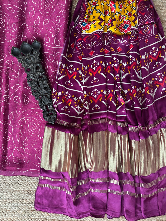 Magenta purple mashru silk kurta with patola handcrafted modal silk dupatta ps-30