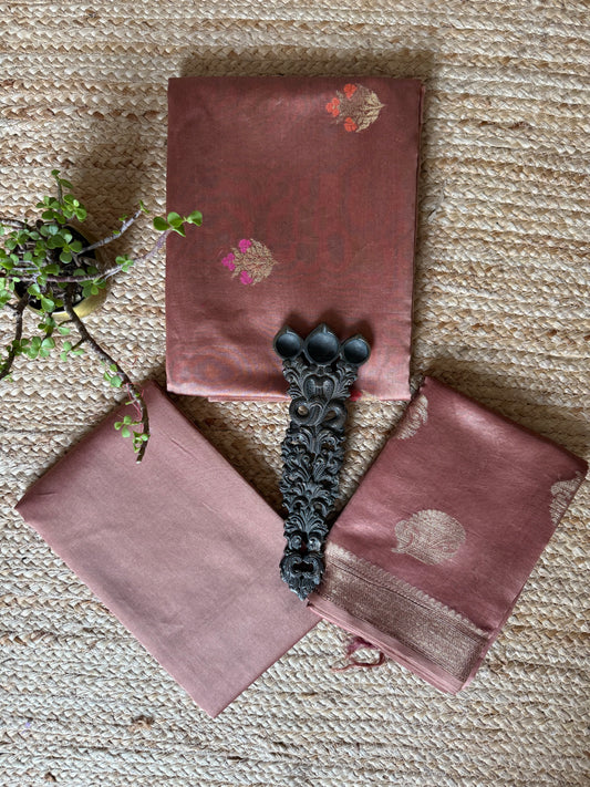 Dusty Pink Chanderi handloom Banarsi Booti three piece suit
