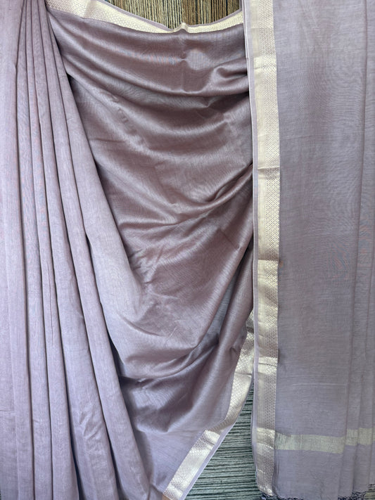 ROSY BROWN CHANDERI COTTON SILK MAHESHWARI BORDER HANDLOOM SARI