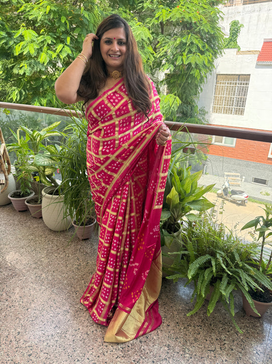 Fandango pink modal silk gharchola bandhani sari bs- 70
