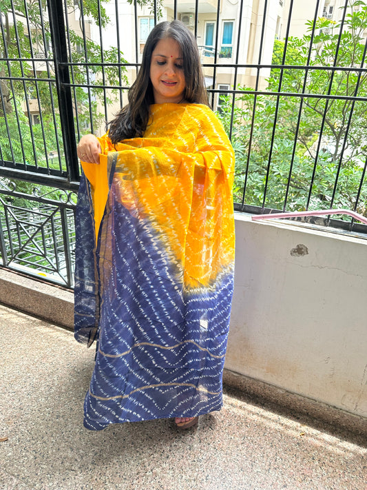 INDIGO BLUE CHANDERI HAND BLOCK SUIT SET