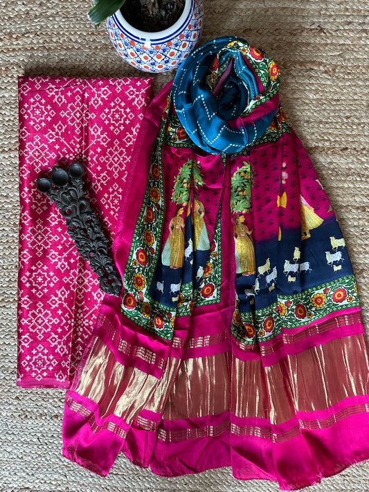 PINK MASHRU SILK KURTA WITH PATOLA PRINT MODAL SILK DUPATTAS