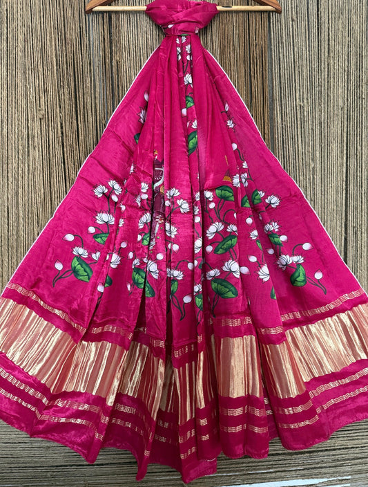 Pink pichwai modal silk dupatta