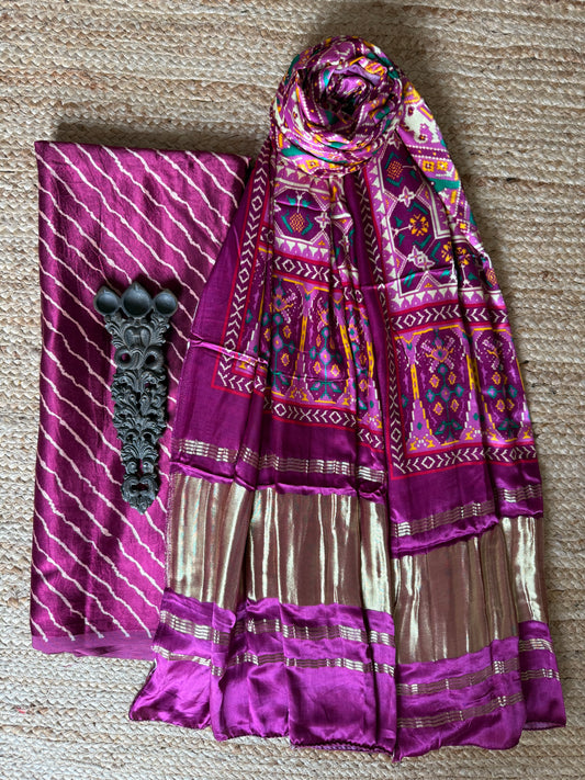 MAGENTA PURPLE MASHRU SILK KURTA WITH PATOLA HANDCRAFTED MODAL SILK DUPATTA PS-227