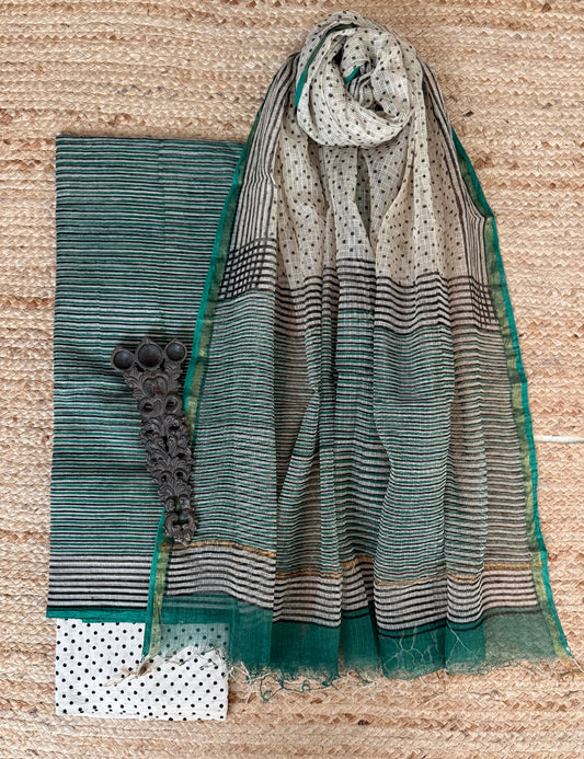 Peacock Green turquoise kota handblock suit set