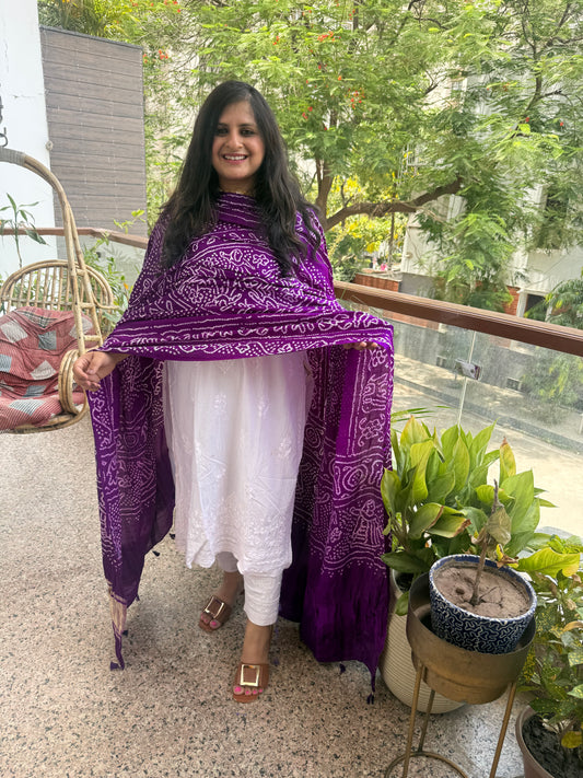PURPLE HANDWOVEN HANDCRAFTED GAJJI SILK CHANDMUKHI DUPATTA