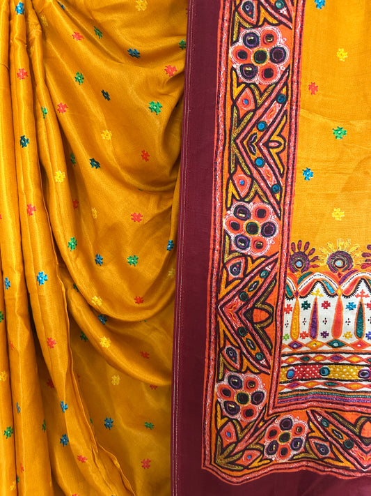 YELLOW PATOLA MODAL SILK PATOLA PRINT SARI WITH ZARI BORDER PMS-10147
