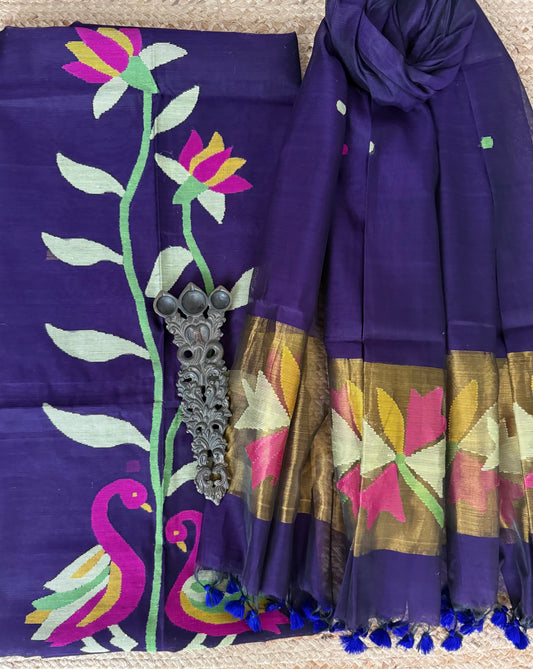 Plum Purple handwoven jamdani pure cotton silk kurta set mjk