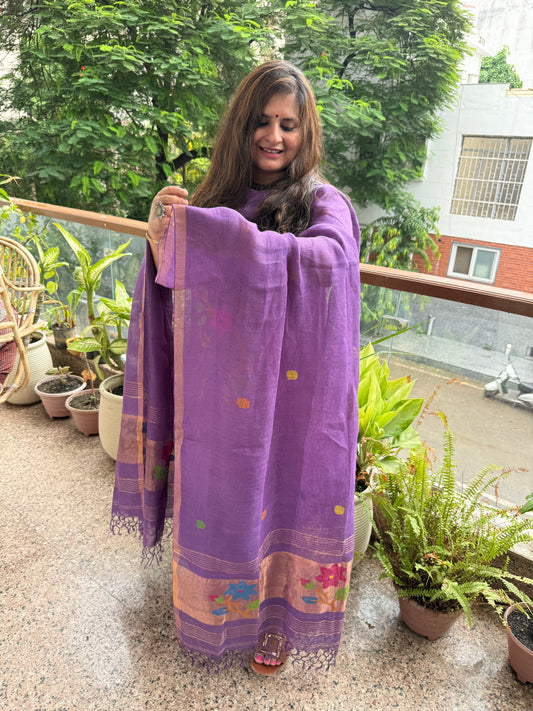 Violet Purple jamdani linen  kurta set
