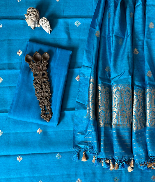 FIROZI Munga certified handloom Banarsi kadwa Booti three piece suit MSS -2