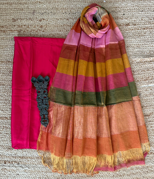 Raspberry Pink ajrakh modal silk kurta with chanderi tissue silk dupatta