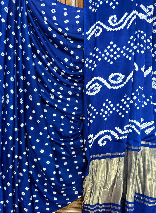 Navy Blue modal  silk dot bandhani sari