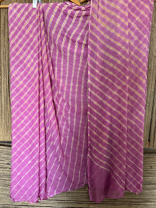 LILAC PURPLE LEHERIYA HANDCRAFTED  CHIFFON SARI 1029