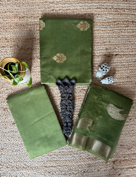 Sea green chanderi handloom banarsi booti three piece suit cbs-20