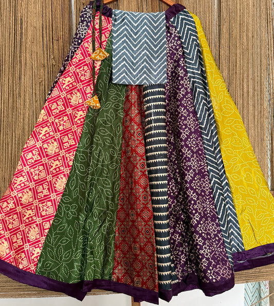 Mustard mashru silk blouse-with bandhani Patola patchwork  handcrafted mashru silk Skirt