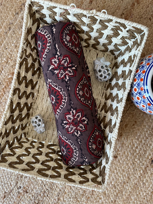 CHIKOO  BROWN AJRAKH HANDCRAFTED NATURAL DYE PRINTED FABRIC  CF - 18