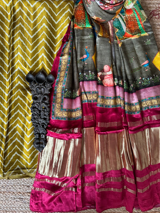 MUSTARD ZIGZAG MASHRU SILK KURTA WITH PATOLA HANDCRAFTED MODAL SILK DUPATTA PS-29