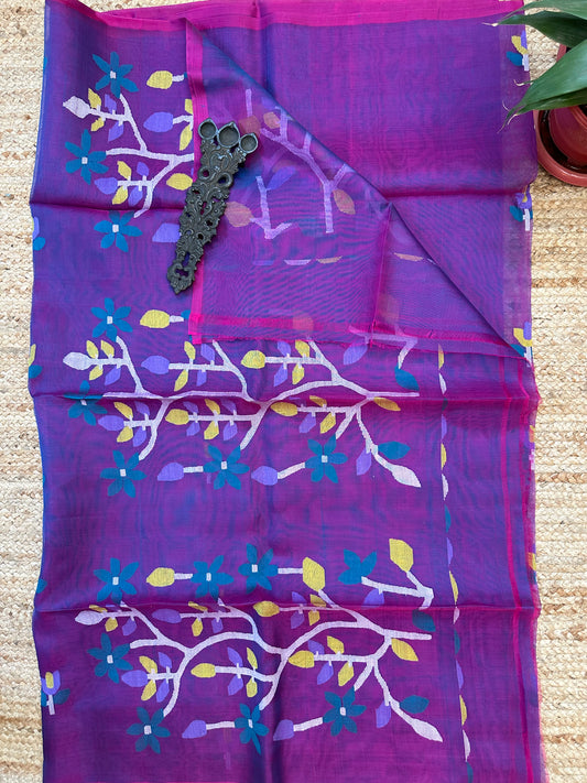 PURPLE HANDWOVEN PURE MUSLIN SILK SARI