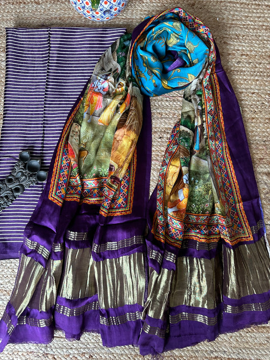 PURPLE MASHRU  SILK KURTA WITH PATOLA HANDCRAFTED MODAL SILK DUPATTA