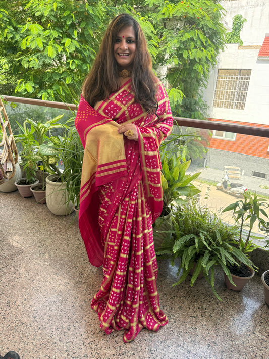 Fandango pink modal silk gharchola bandhani sari bs- 70