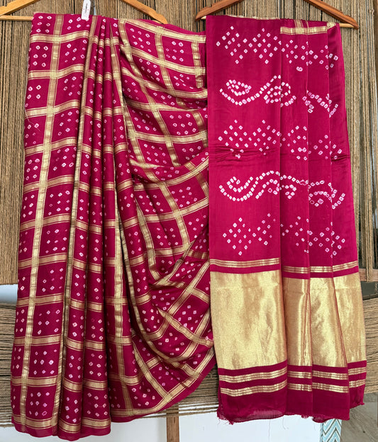 Jazzberry Jam Pink modal silk gharchola bandhani sari bs- 70