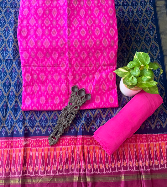 Barbie Pink raw silk ikkat hanwoven kurta with Bottom ikkat patola pure  silk handwoven dupatta