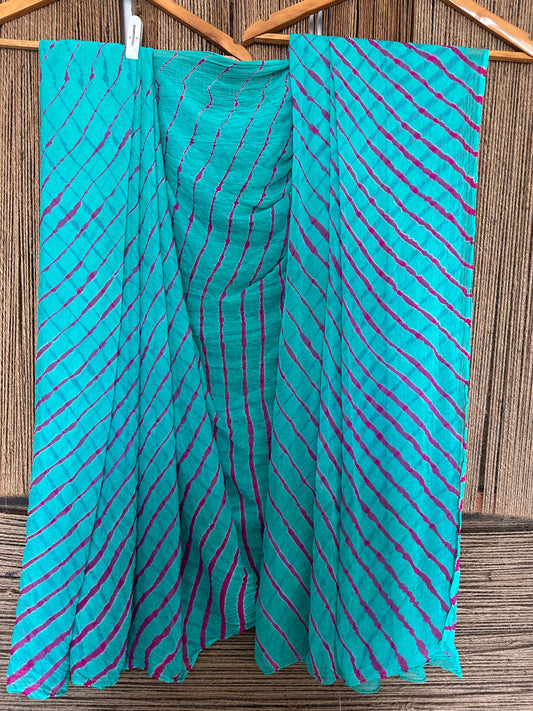 CYAN BLUE LEHERIYA HANDCRAFTED  CHIFFON SARI CL-1032