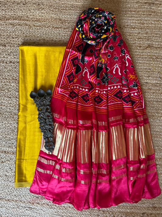 GOLDEN YELLOW MASHRU SOLID SILK KURTA WITH PATOLA HANDCRAFTED MODAL SILK DUPATTA