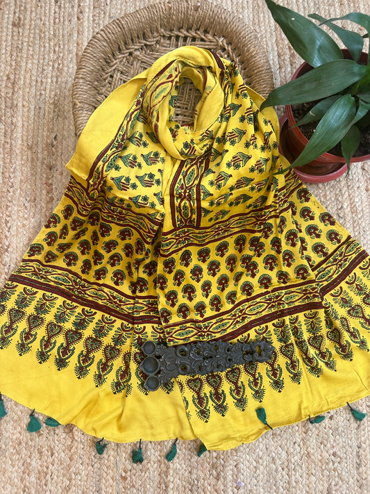 YELLOW MODAL AJRAKH HANDCRAFTED   STOLE